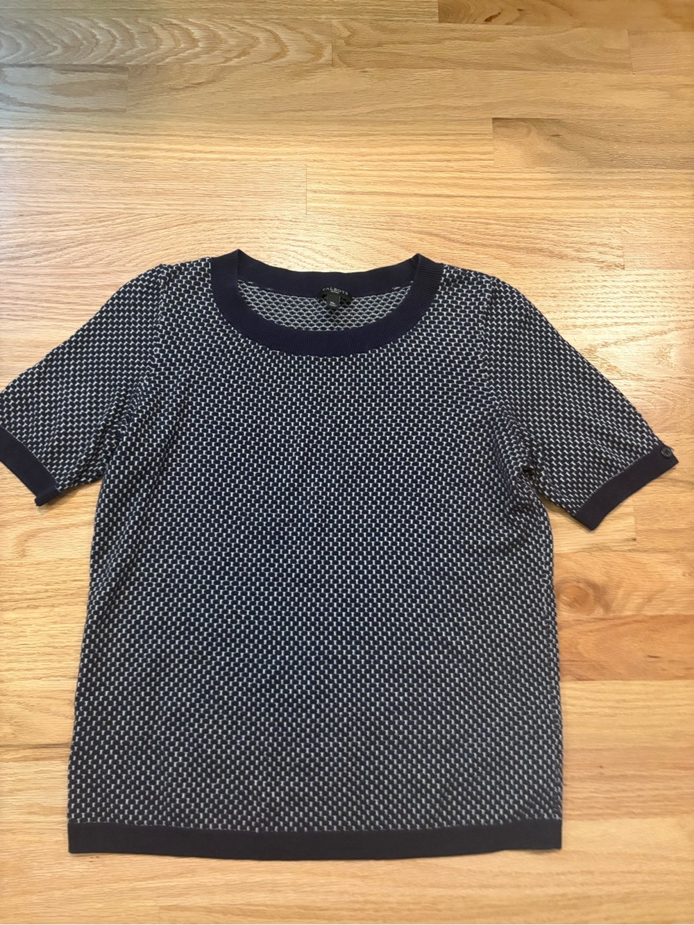 Talbots Navy n White Textured Short-Sleeve Knit Top Mp